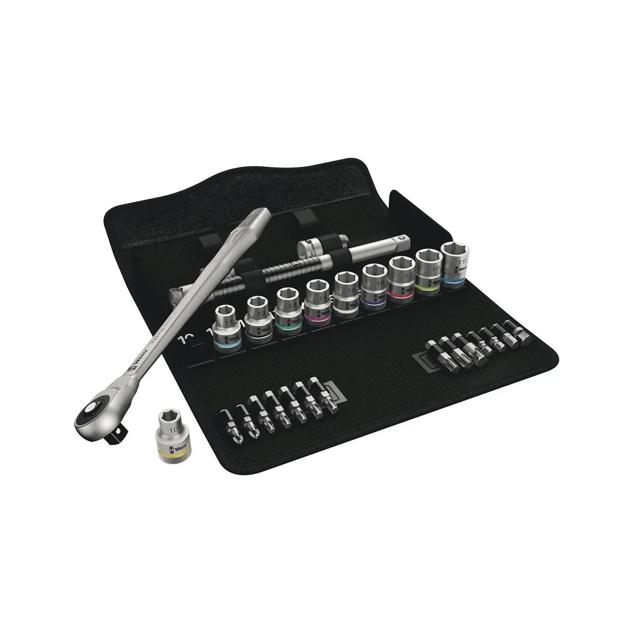 8100 SC 7 Zyklop Metal Ratchet Set with push-through square, 1/2" drive, metric, 28 pieces