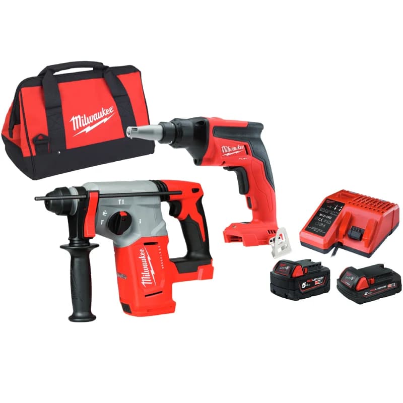 M18 BLHXFSG-521B POWERPACK 3990324 Milwaukee 18V Combo Kit (Rotary Hammer + Drywall Screwdriver)