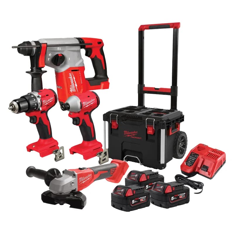 Milwaukee M18 PACKOUT Combo Kit with 4 Brushless Tools, 3 Batteries, Charger, and Trolley