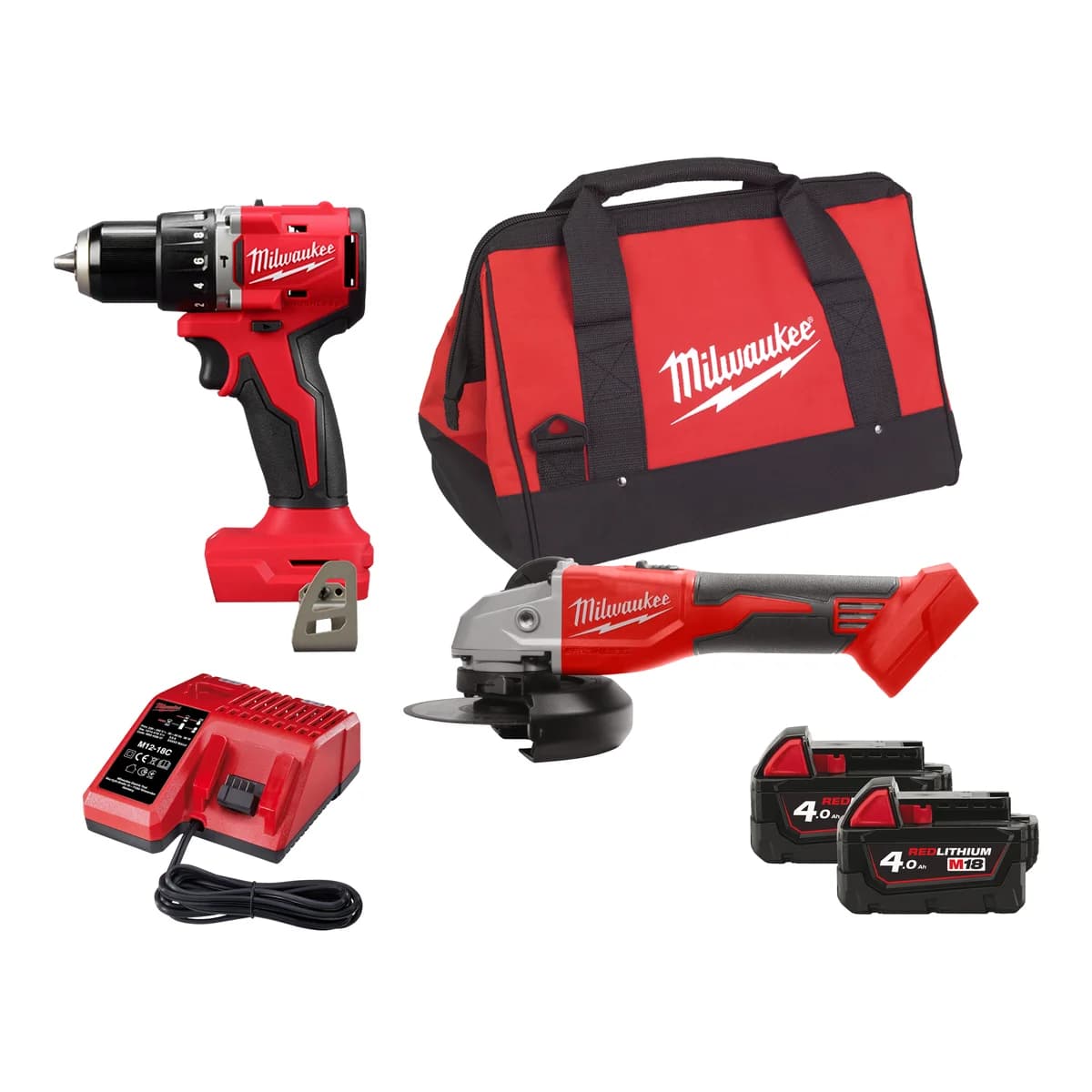Set di utensili Milwaukee M18 BLPSAG-402B con trapano a percussione e smerigliatrice angolare 3990992