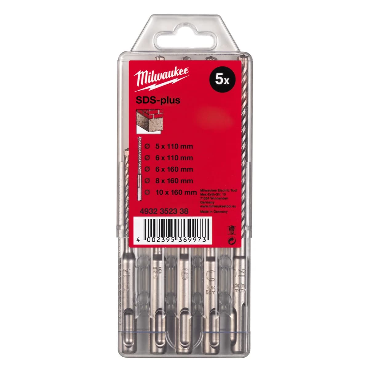 Milwaukee SDS Plus Drill Bit Set, 5 Pieces, 4932352338