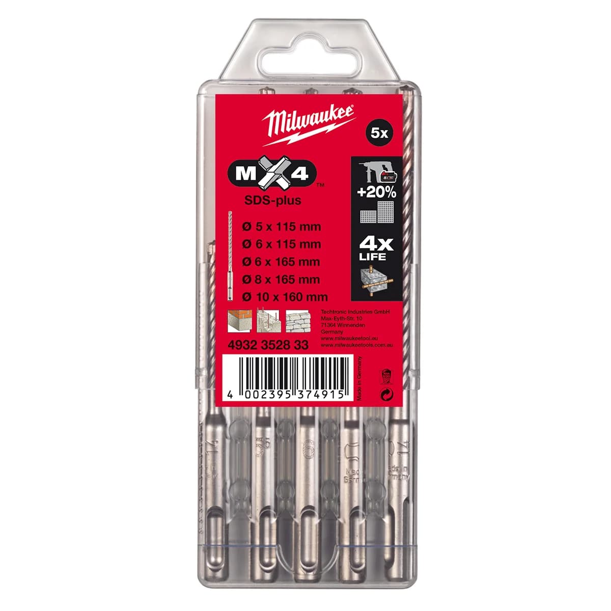 Set di punte SDS Plus 4 taglienti 5 pezzi 4932352833 per perforatrici a rotazione