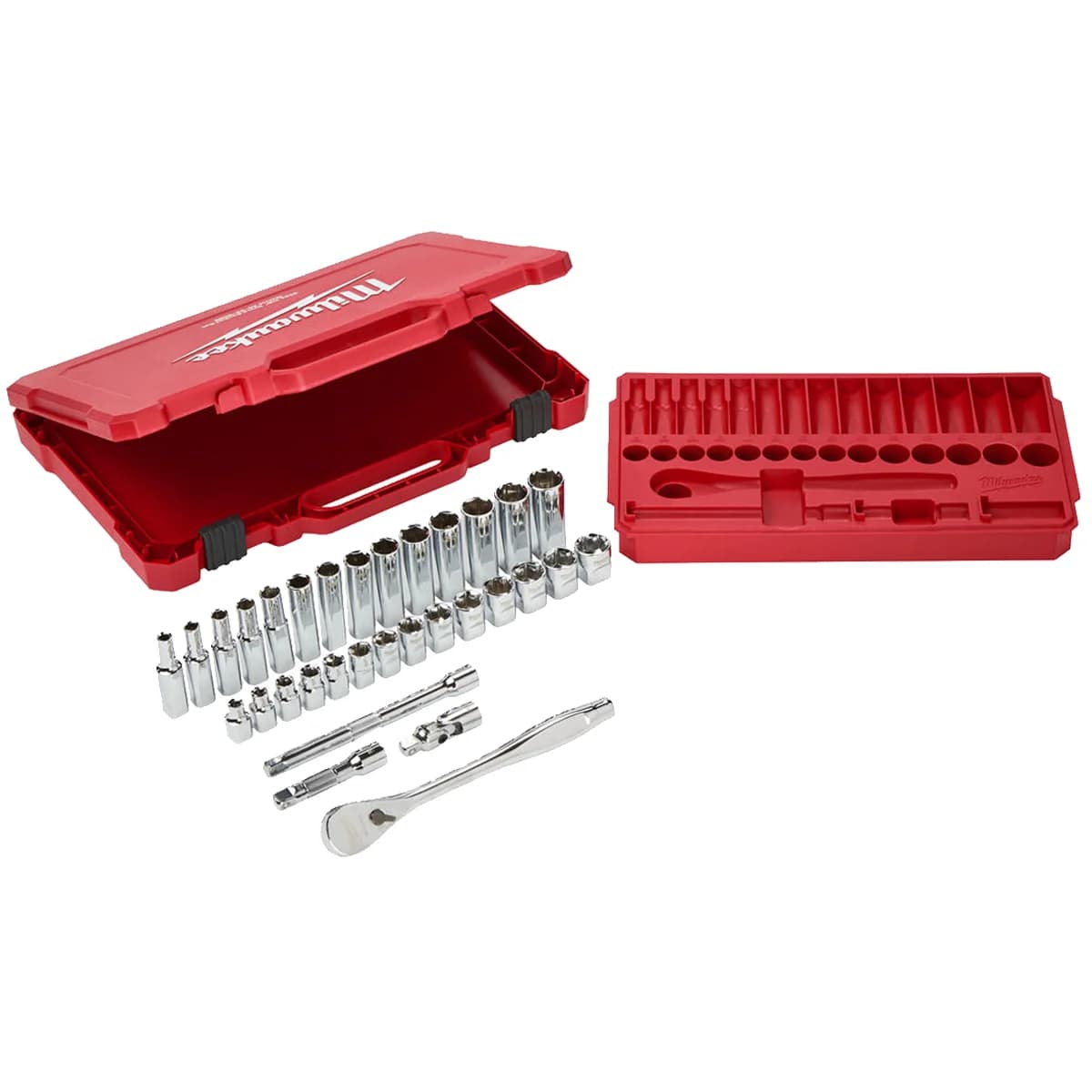 Milwaukee 3/8\" Drive 32-Piece Metric Socket Set with Ratchet, Case, and Chrome Finish