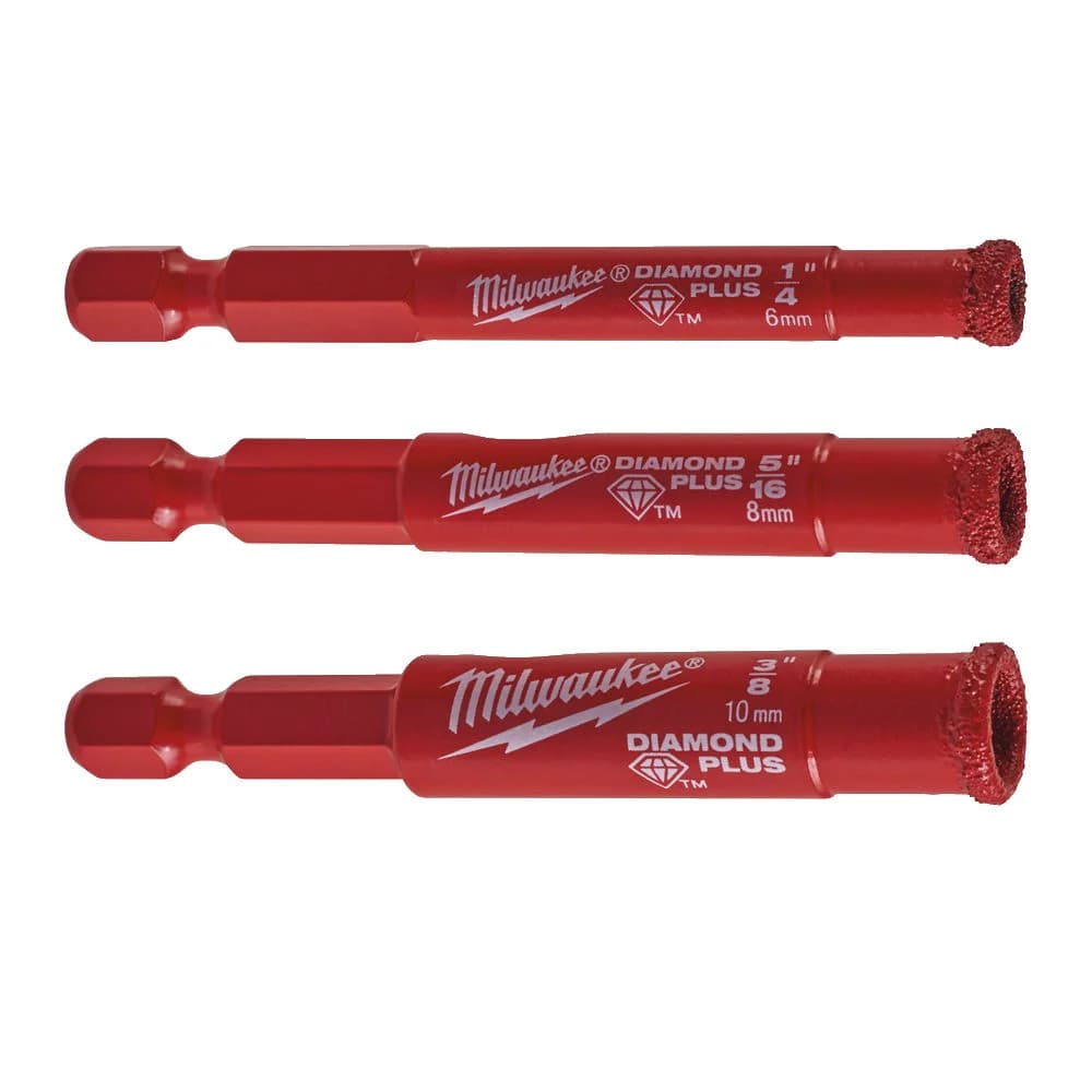 Milwaukee Diamond Core Drill Bit Set 1/4\" Hex, 3 Pieces (6, 8, 10 mm)