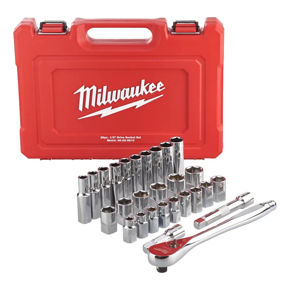 Milwaukee 1/2" Drive Socket Set, 28 Pieces, Metric, with Case