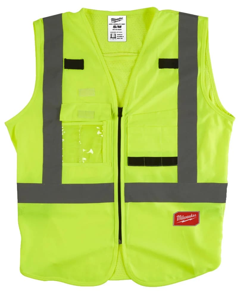 Milwaukee Yellow Hi-Vis Safety Vest with 10 Pockets, Size S/M