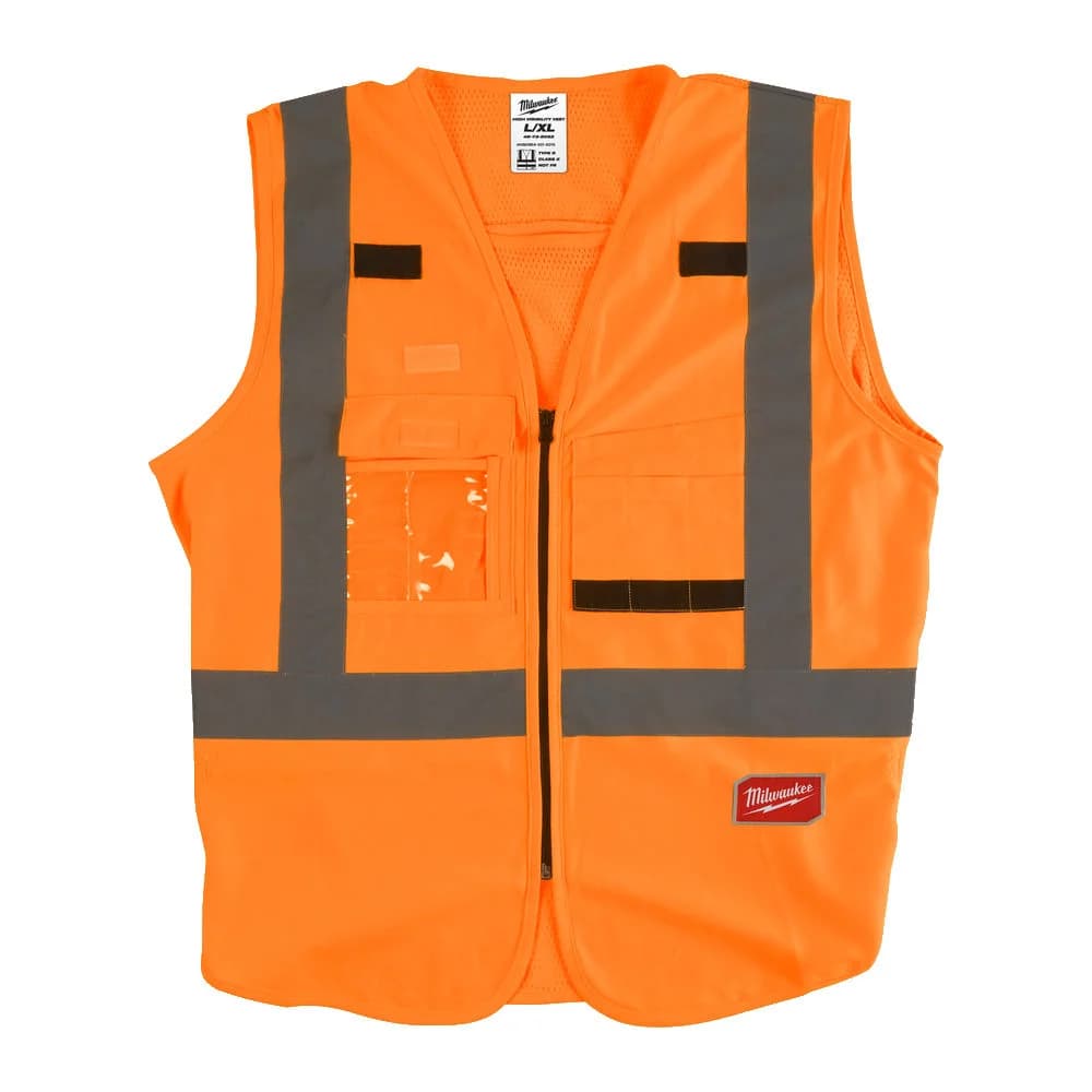 Milwaukee Orange Hi-Vis Safety Vest with 10 Pockets, Size S/M