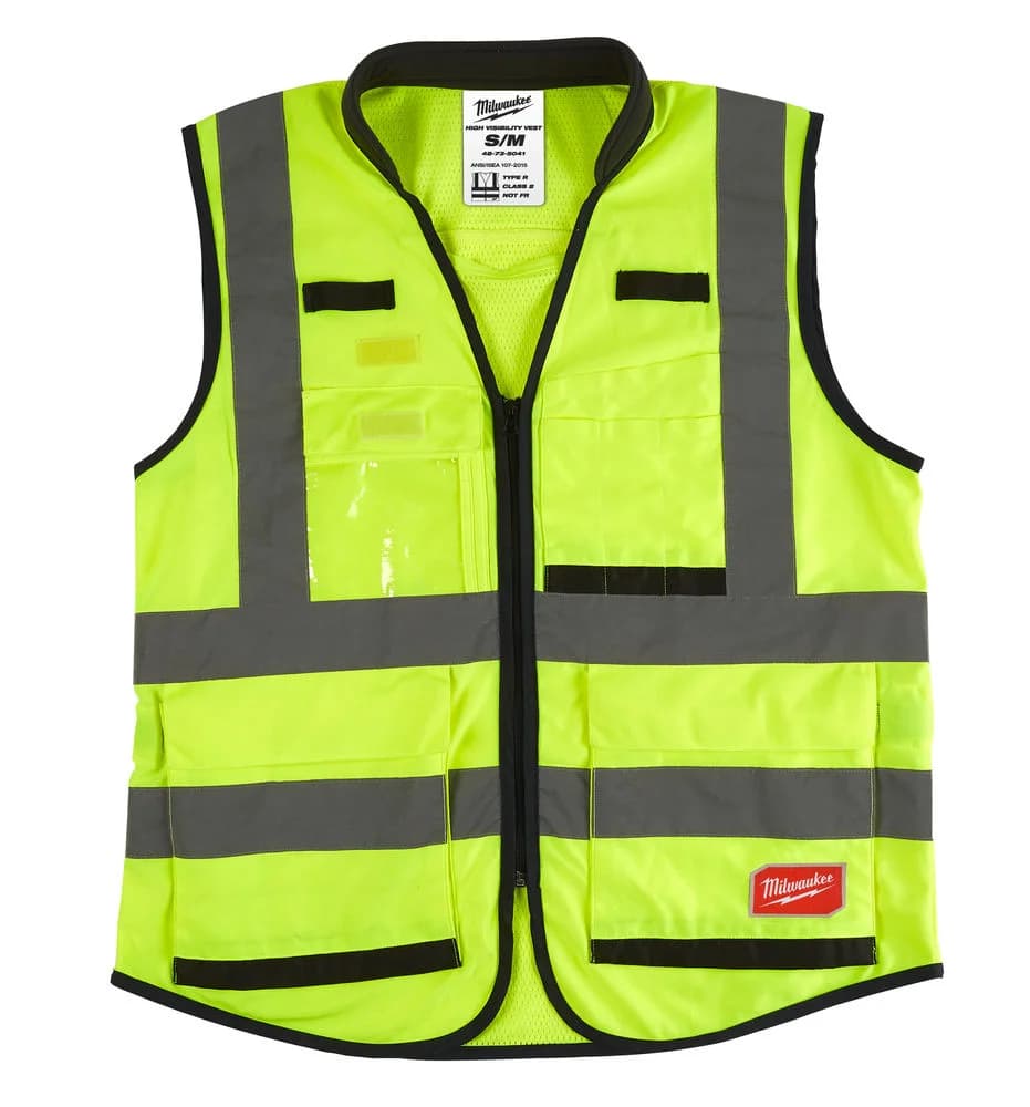 Milwaukee Premium Yellow Hi-Vis Vest with 15 Pockets, Size S/M