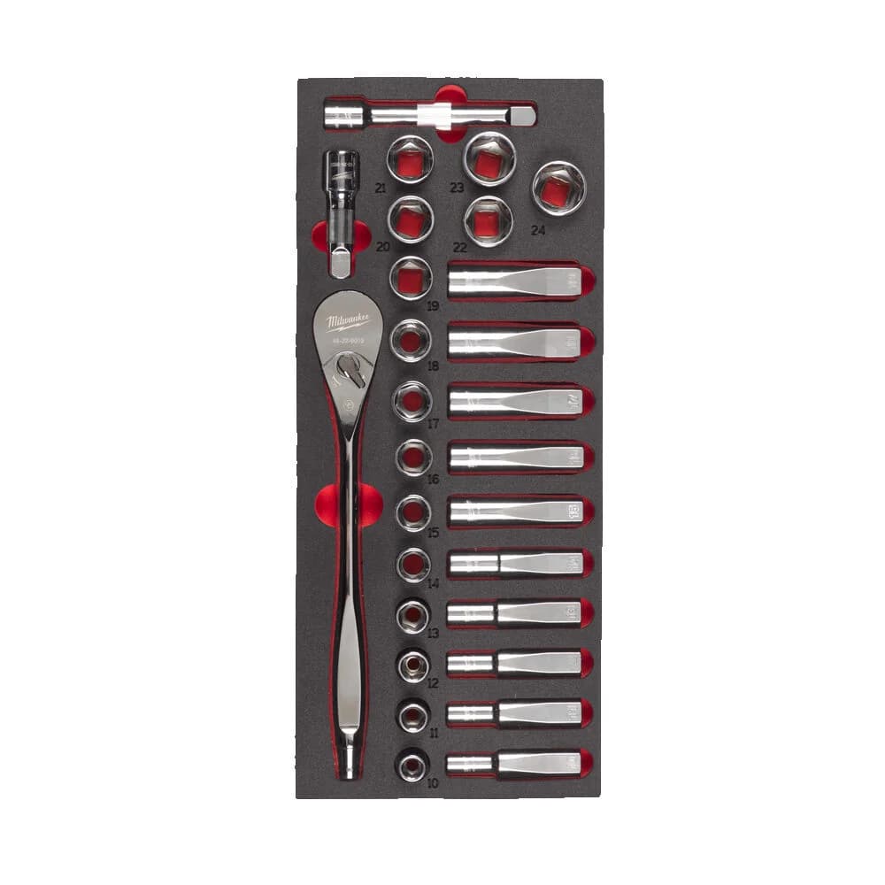 Milwaukee 1/2" Drive Socket Set, 28 Pieces, Foam Tray