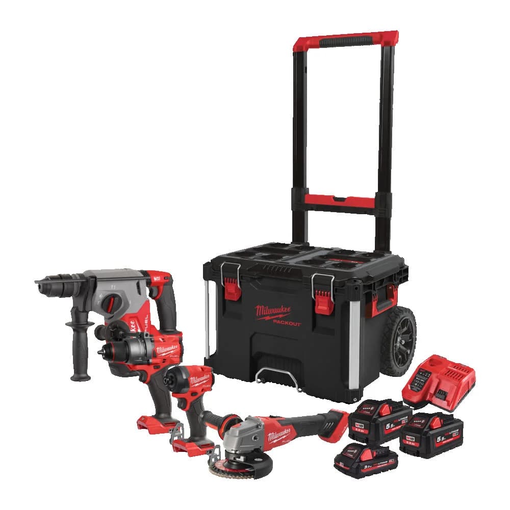 M18 FUEL 18V Combo Kit with PACKOUT Rolling Tool Box (4 Tools, 3 Batteries, Charger)