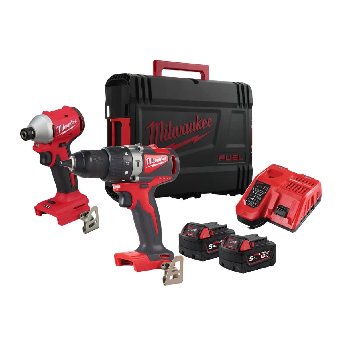 M18 FUEL 18V Brushless Combo Kit with Impact Driver and Hammer Drill, 2x5.0Ah Batteries